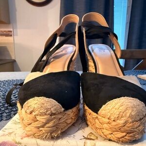 Black Espadrille Wedge Sandals sz 9
